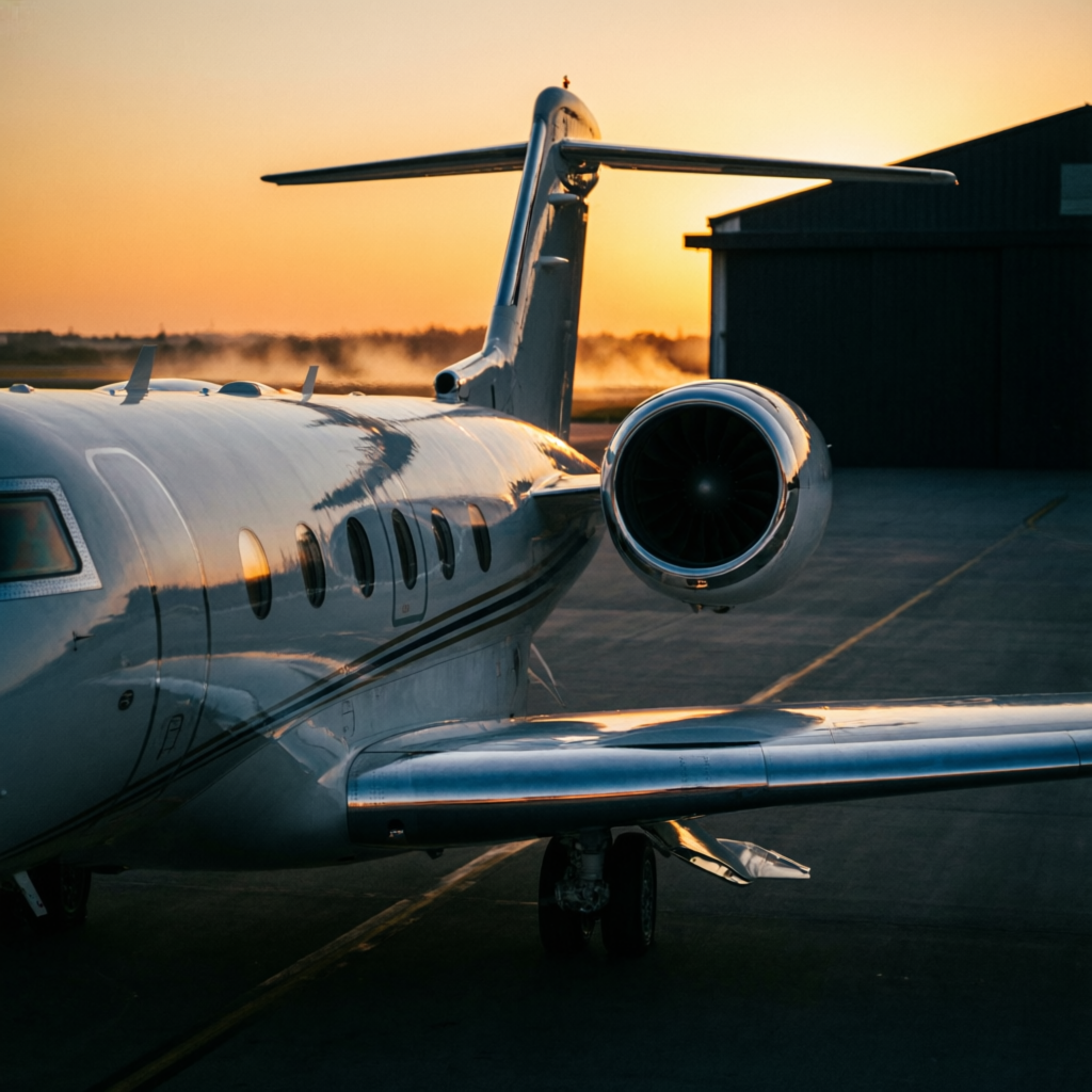 Private jet at golden hour